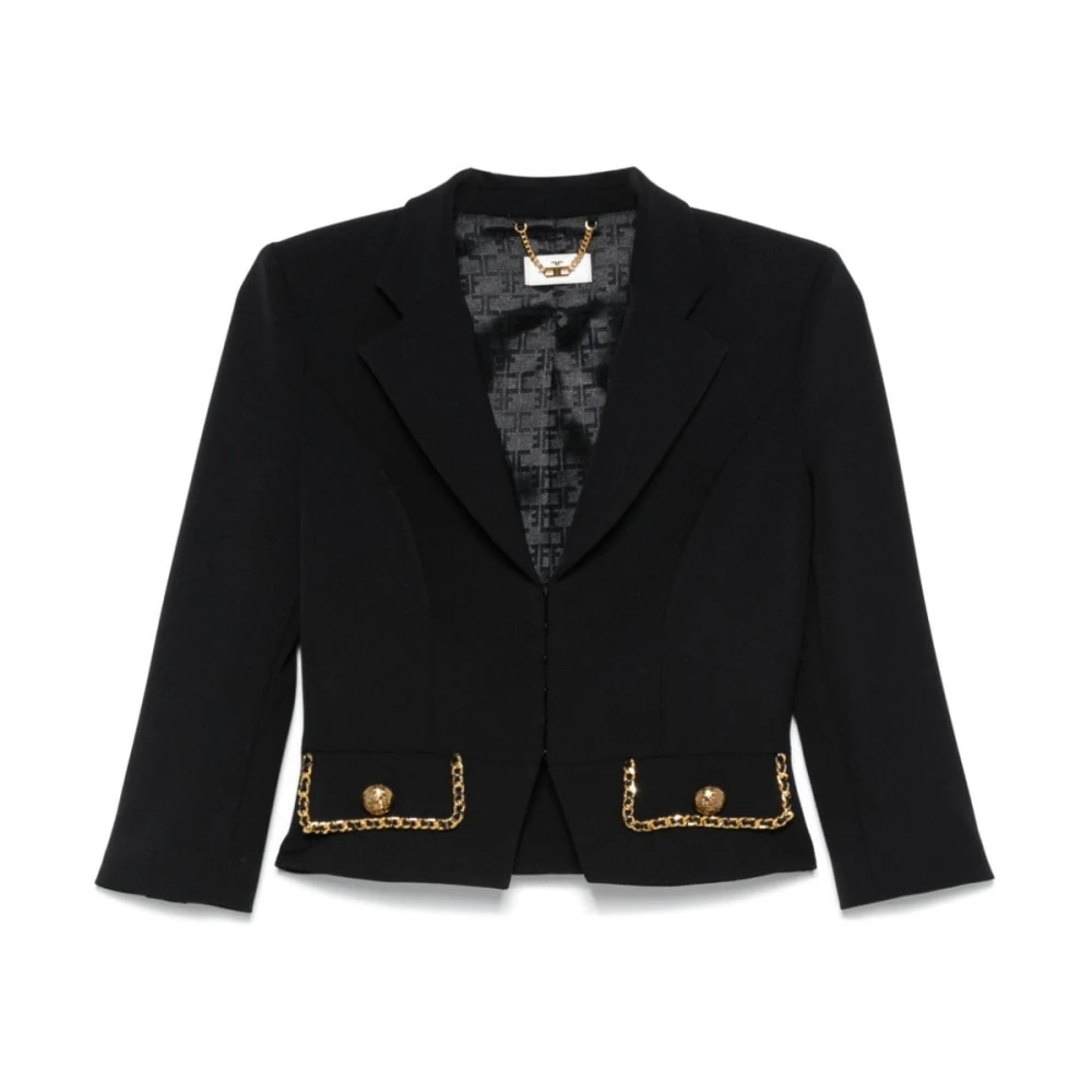 Elisabetta Franchi Zwarte Ketting-Trim Jas Black Dames
