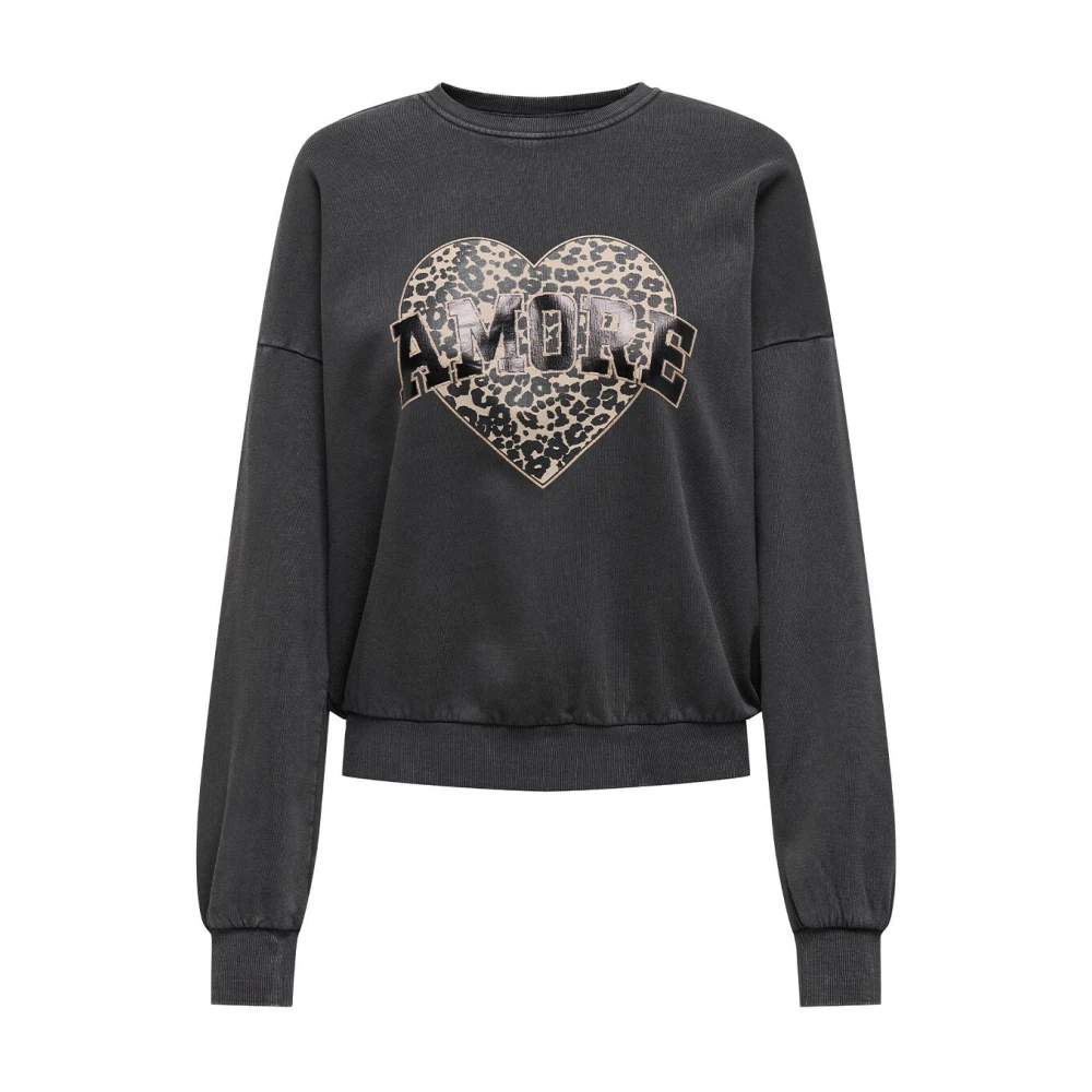 Only Leopard Print Sweatshirt Gray Dames