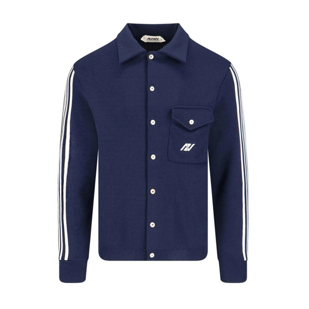 Autry Men's Blue Side Stripe Cardigan - Cardigans - S - Knitwear