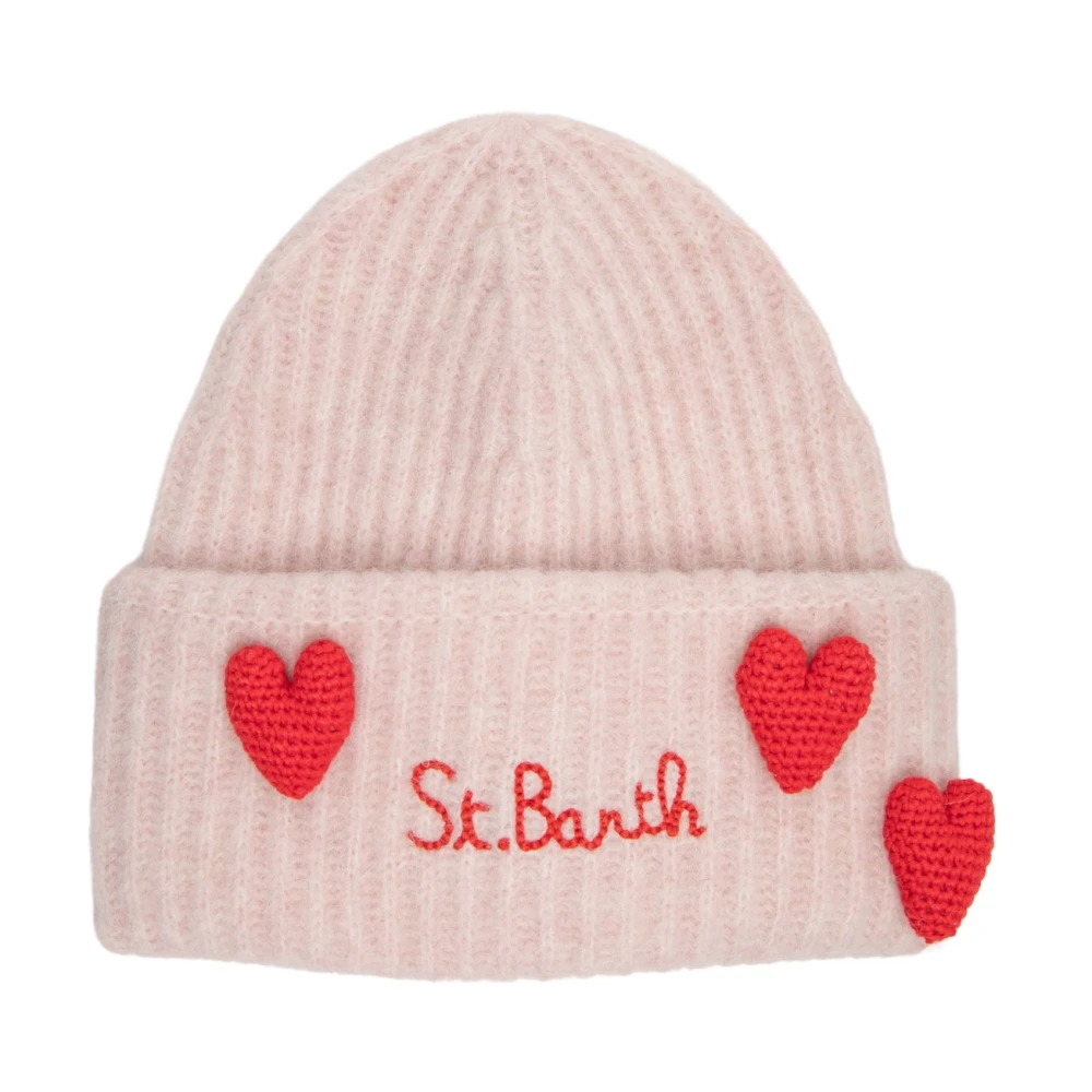 MC2 Saint Barth Roze gebreide dameshoed met hartapplicaties Pink Dames