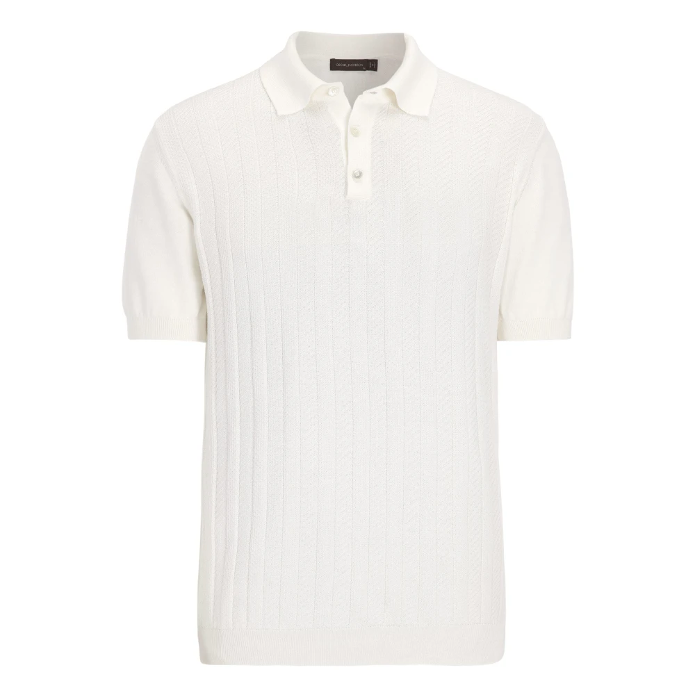 Oscar Jacobson Men's White Striped Polo Shirt In Snow