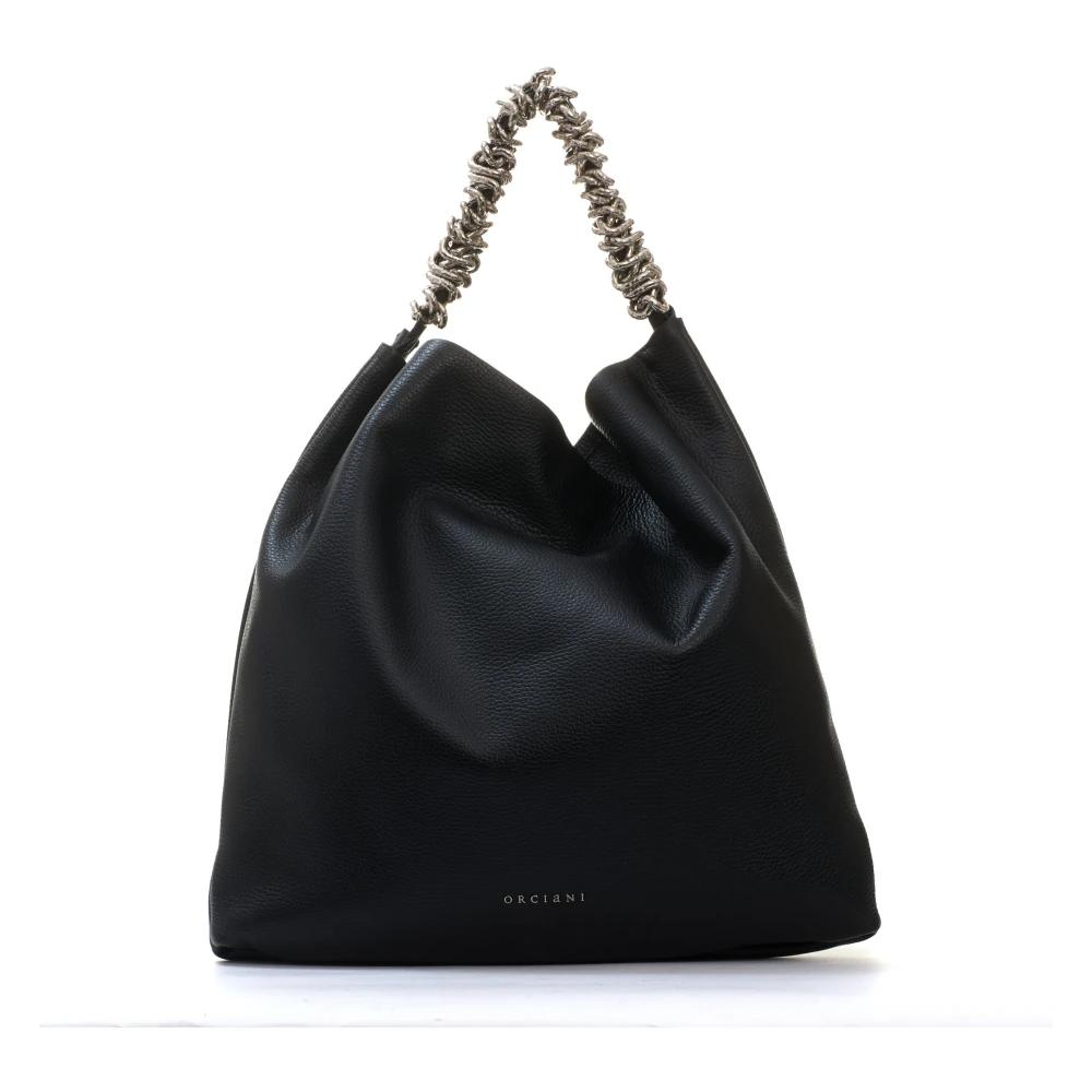Orciani Zwarte leren kettinghandtas Black Dames