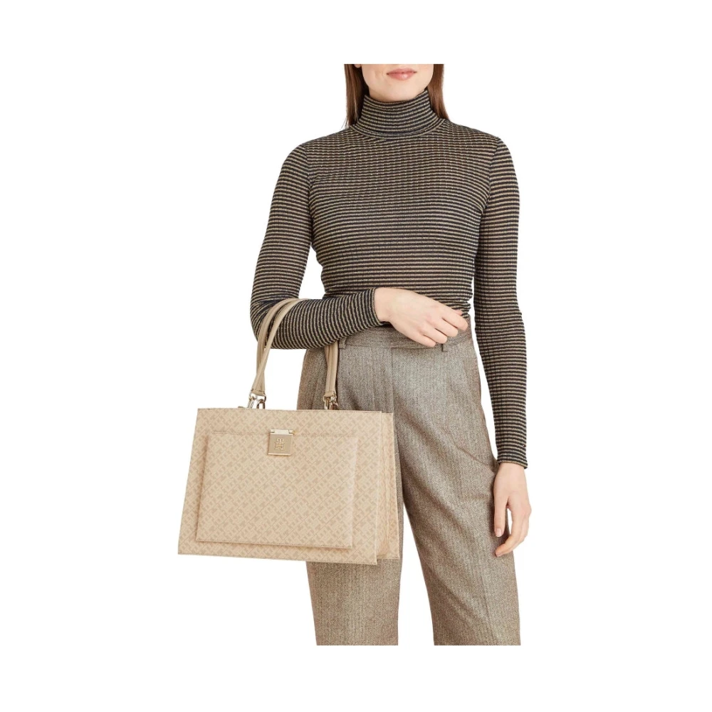 Tommy Hilfiger Beige Handtas Mono Satchel Beige Dames