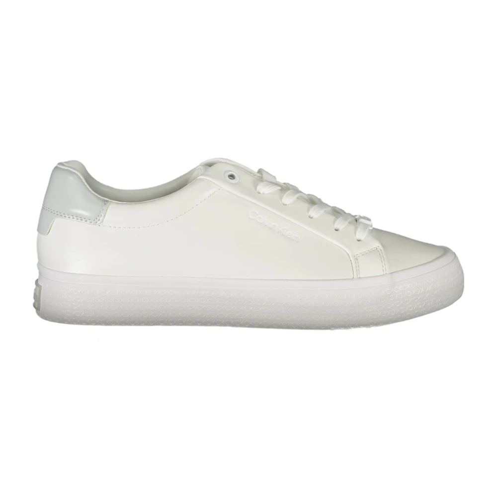Calvin Klein Women's White Sporty Lace-Up Trainers Contrast Logo - Sneakers - 8 Uk- Shoes