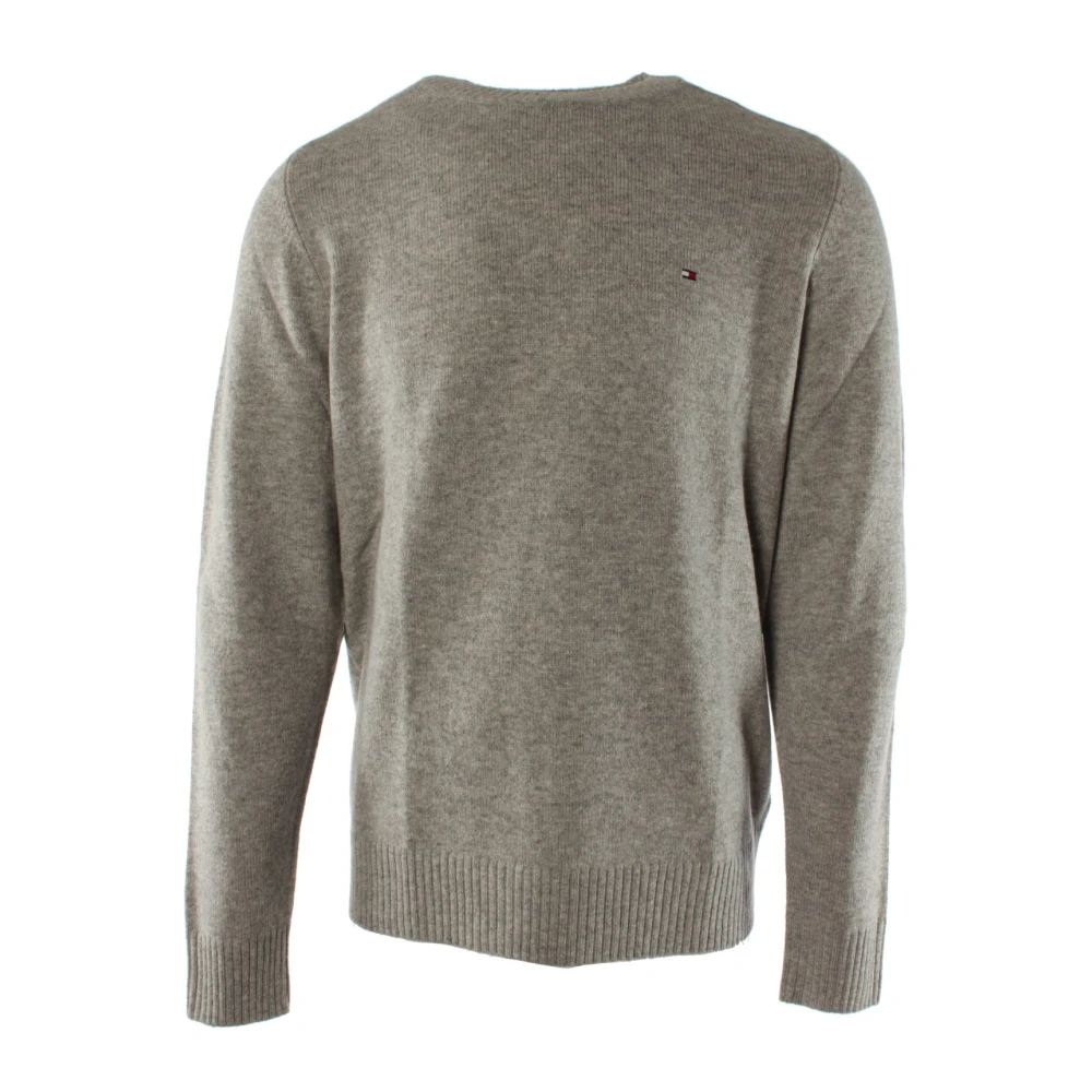 Tommy Hilfiger Men's Gray Lambswool Crewneck Jumper - Round-Neck Knitwear - Xl - Knitwear