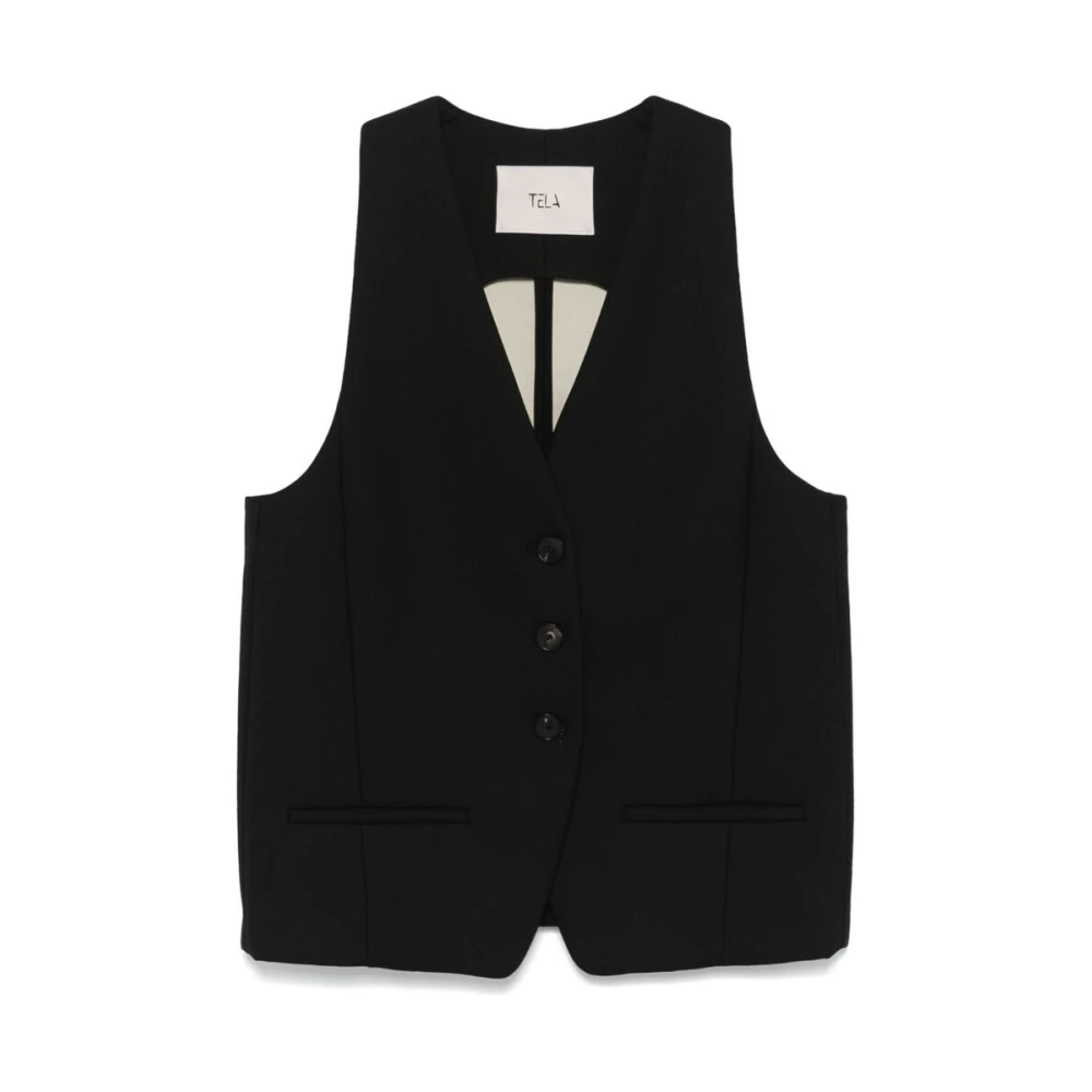 Tela Zwarte V-hals Mouwloos Vest Black Dames