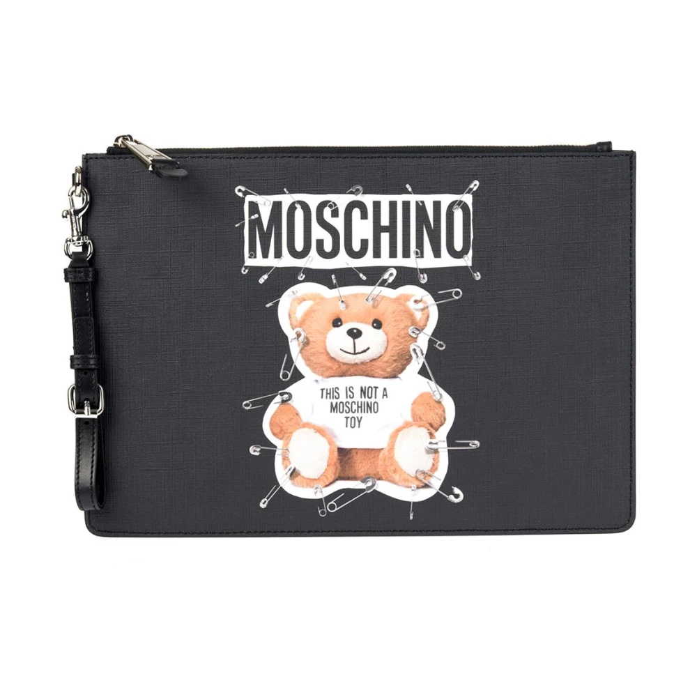 Sac Moschino Safety Pin Teddy - Cuir Noir, épingle à Nourrice Et Ours - Neuf Avec étiquettes