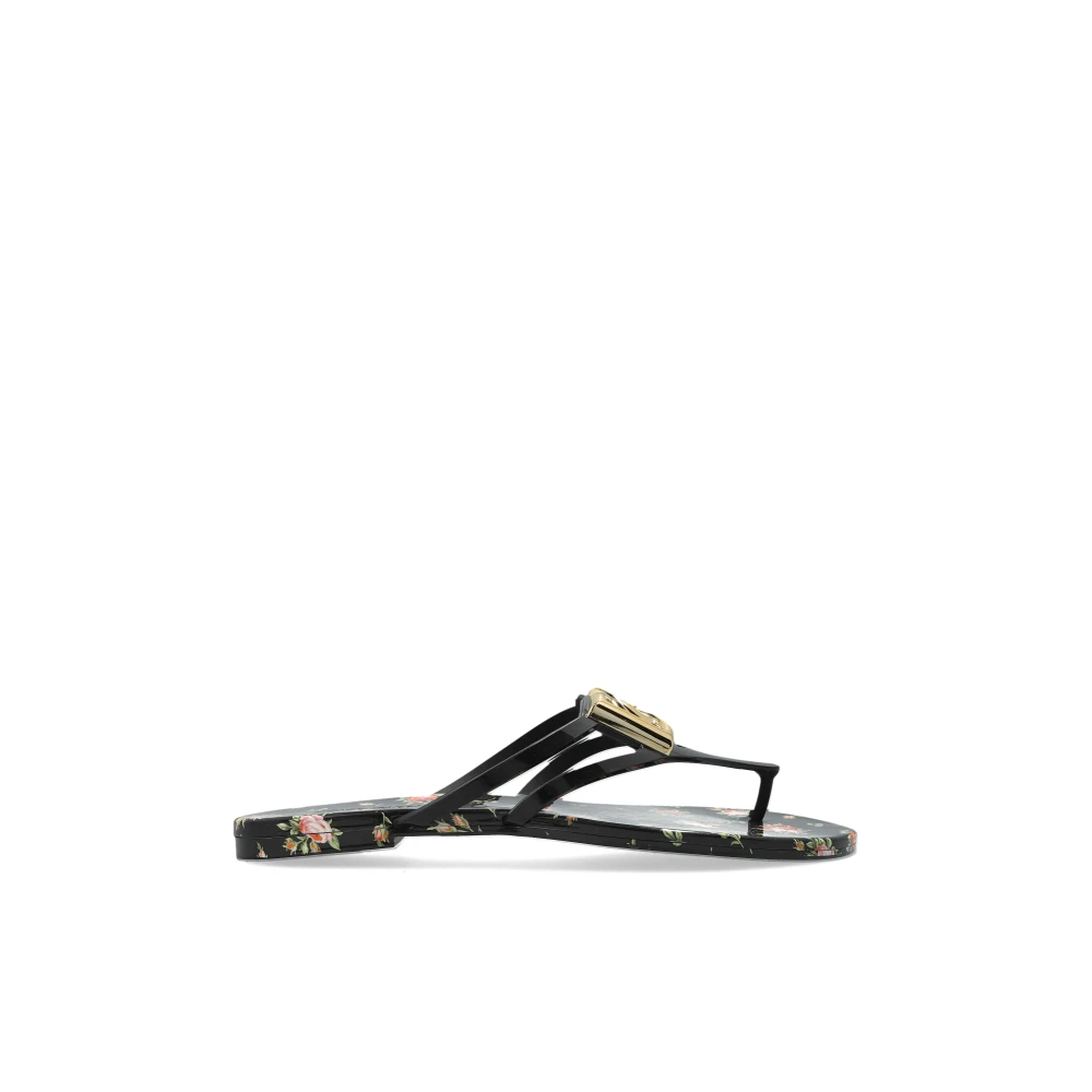 Dolce & Gabbana Vrouw Zwart Schoenen Dames, 36 Eu, Rubberen Slippers Met Logo