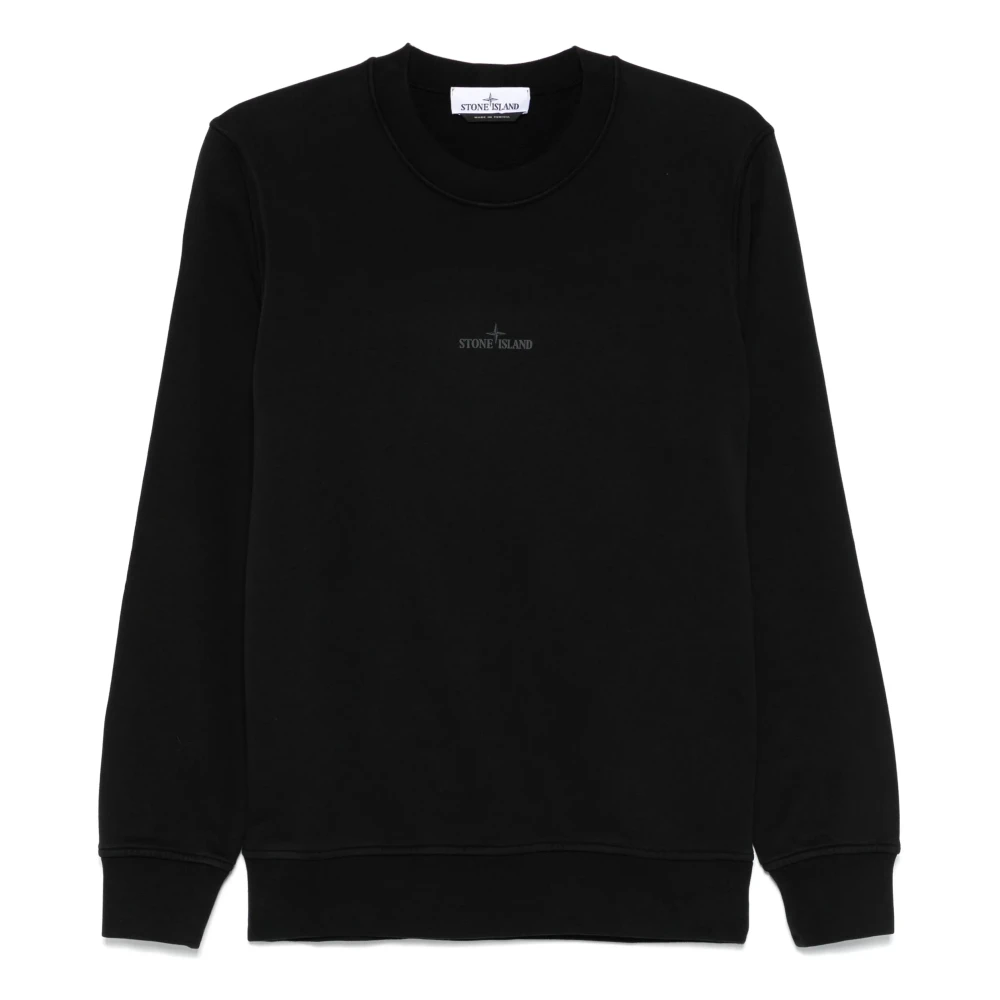 Stone Island Katoenen Fleece Crewneck Sweatshirt met Logoprint Black Heren