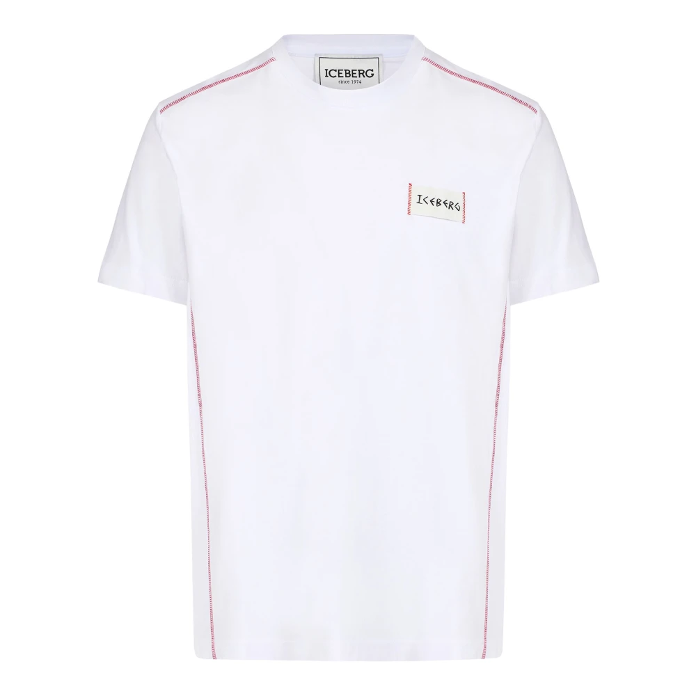 Iceberg Herr Vit Toppar L, Bomull, Klassisk T-Shirt I Bomullsjersey Med Normal Passform