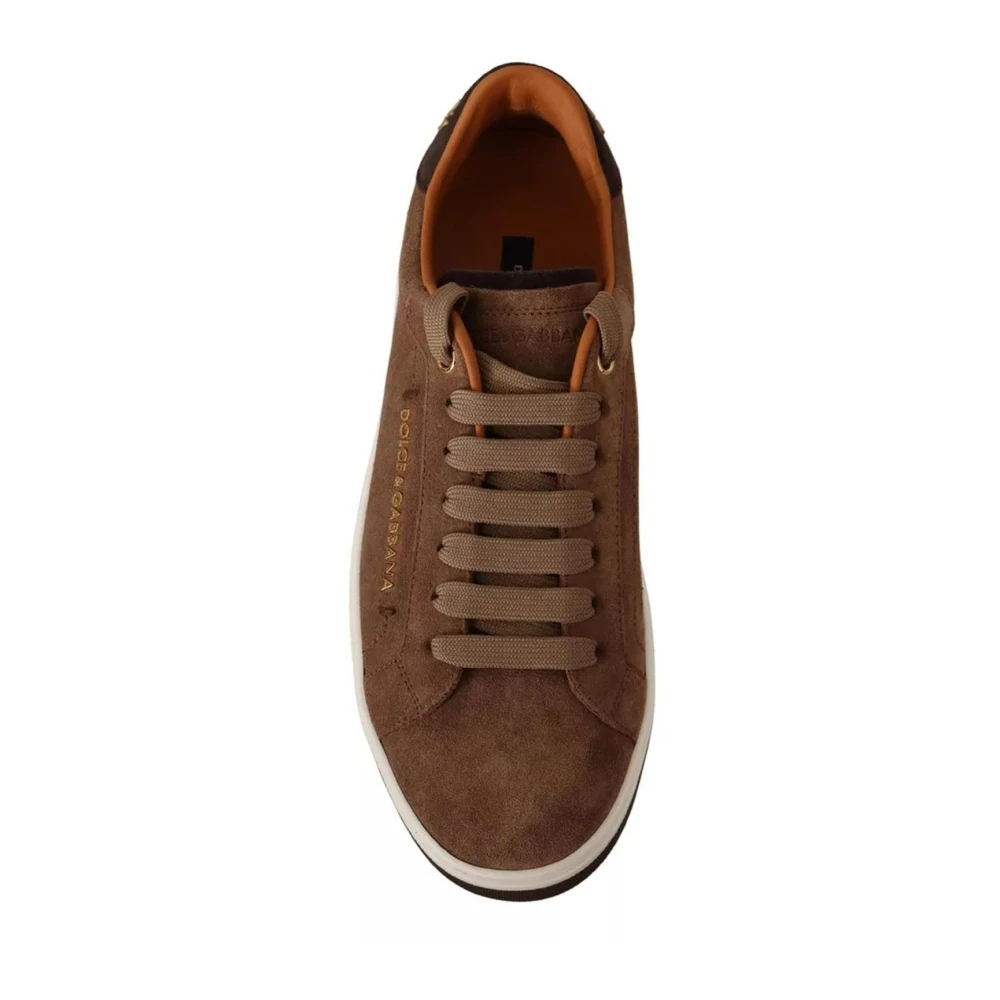 Dolce & Gabbana Bruine Suède Logo Sneakers Rubberen Zool Brown Heren