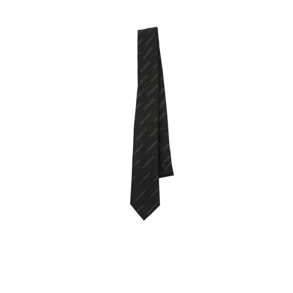 Emporio Armani Zijden Zwarte Logo Letter Stropdas Grijs Black Heren