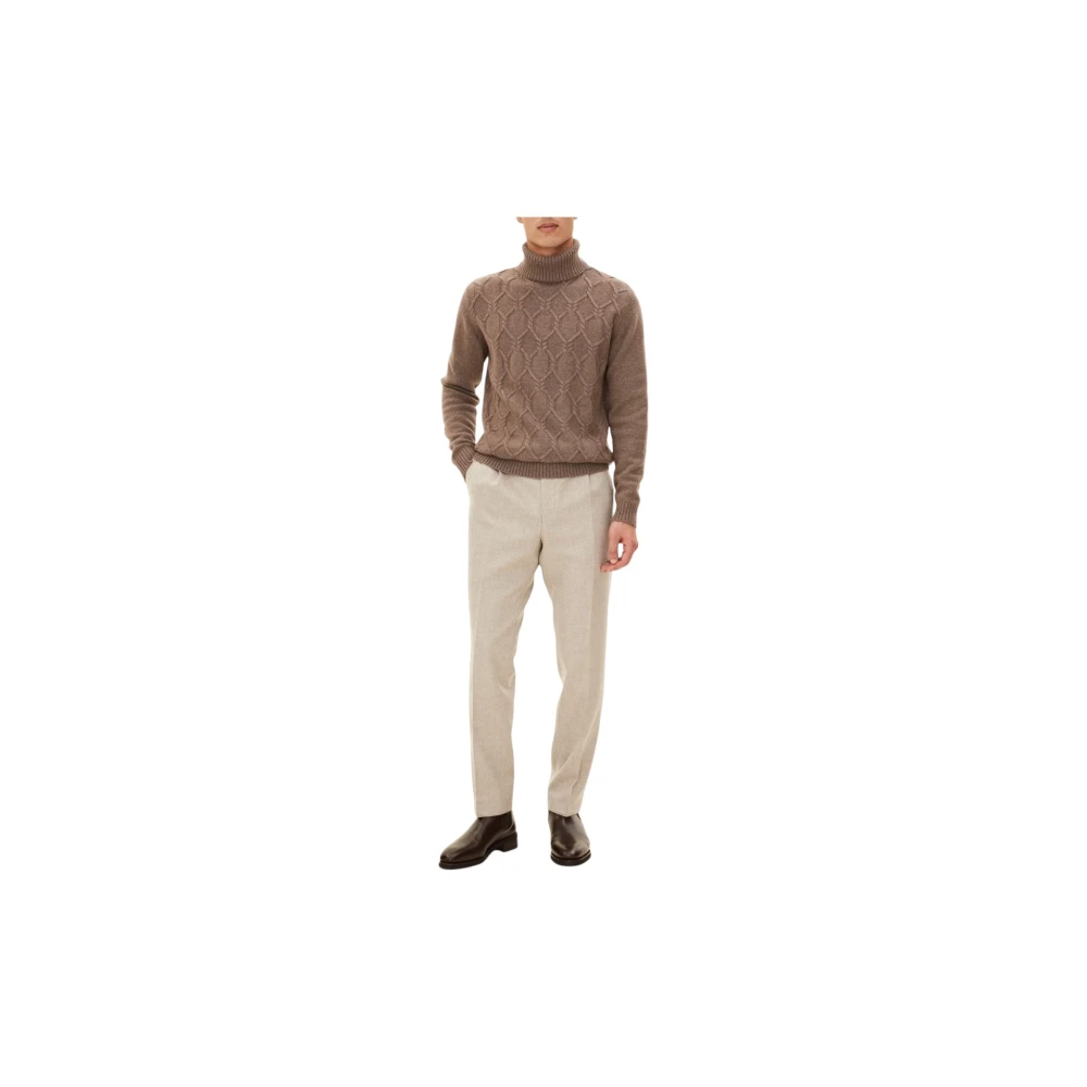 Oscar Jacobson Beige Rollneck Trui Structuur Brown Heren