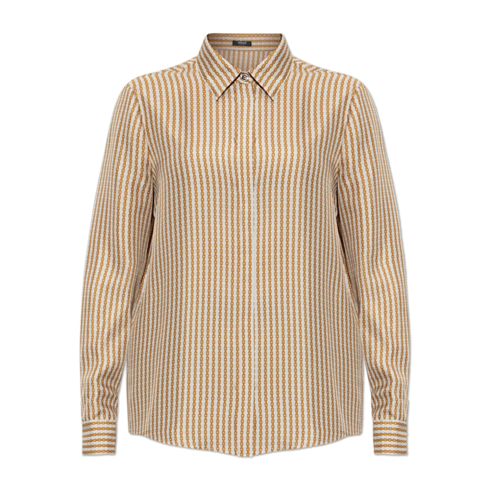 Versace Zijden shirt met print Beige Dames