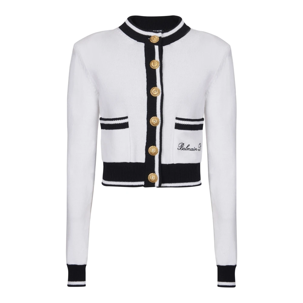 Balmain Handtekening gebreide vest White Dames