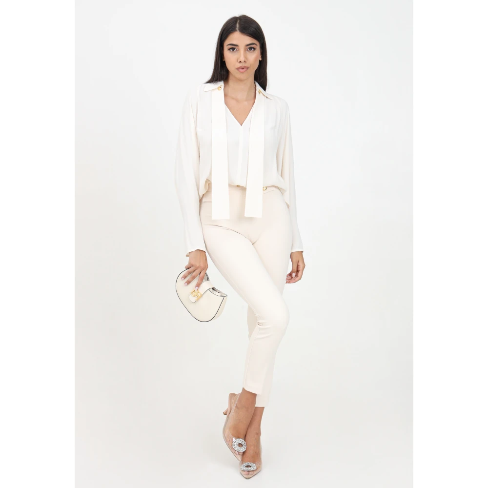 Elisabetta Franchi Elegante Crème Broek met Gouden Knopen White Dames