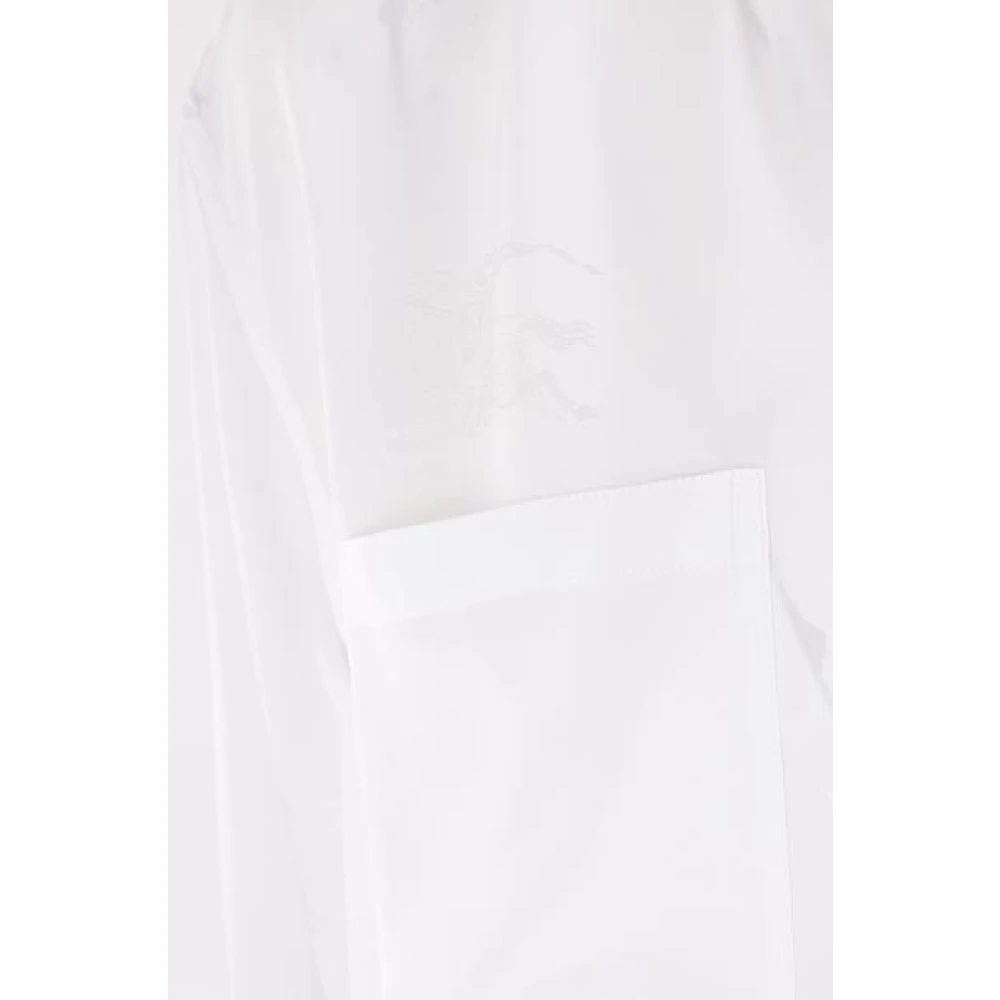 Burberry Losvallende Zijden Satijnen Jacquard Overhemd White Dames