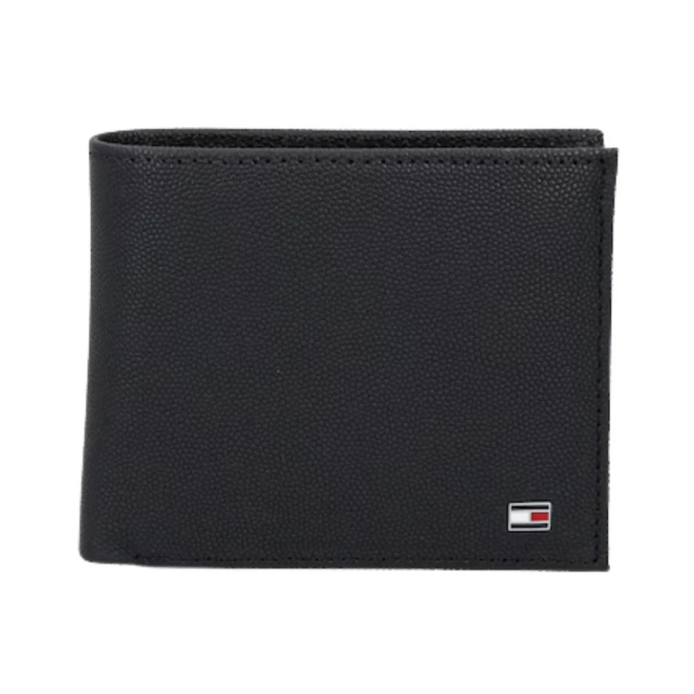Tommy Hilfiger Men's Black Enamel Flag Leather Bifold Wallet