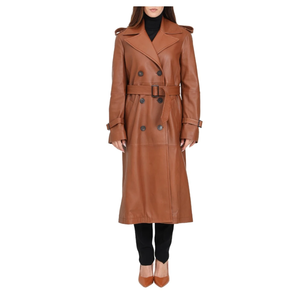 Max Mara Studio Leren Overjas Brown Dames