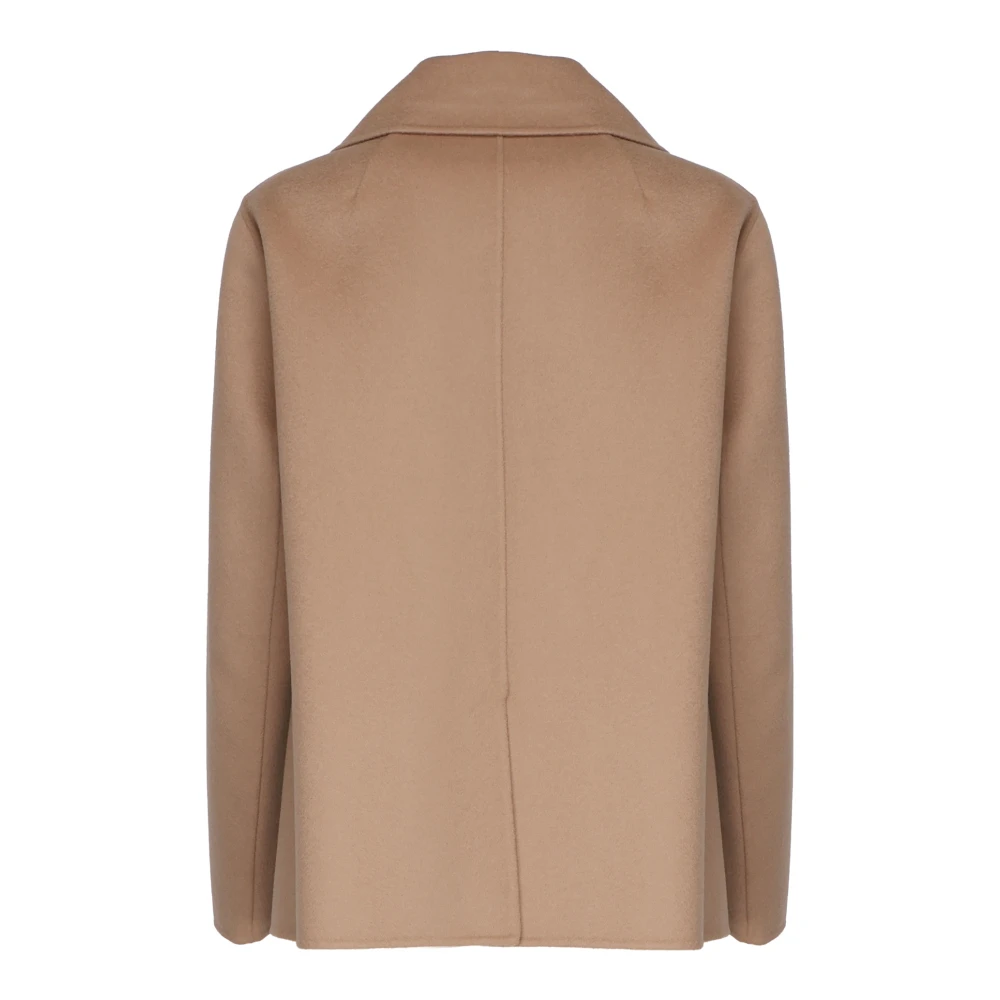 Max Mara Bruine Wol Dubbelbreasted Omgekeerde Kraag Jas Brown Dames
