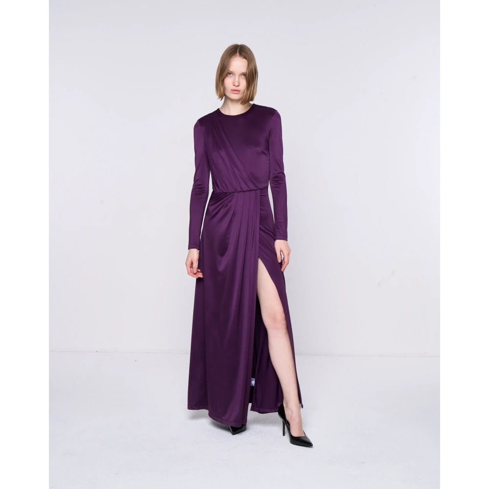 Silvian Heach Gekruiste V-hals Lange Gedrapeerde Jurk Purple Dames