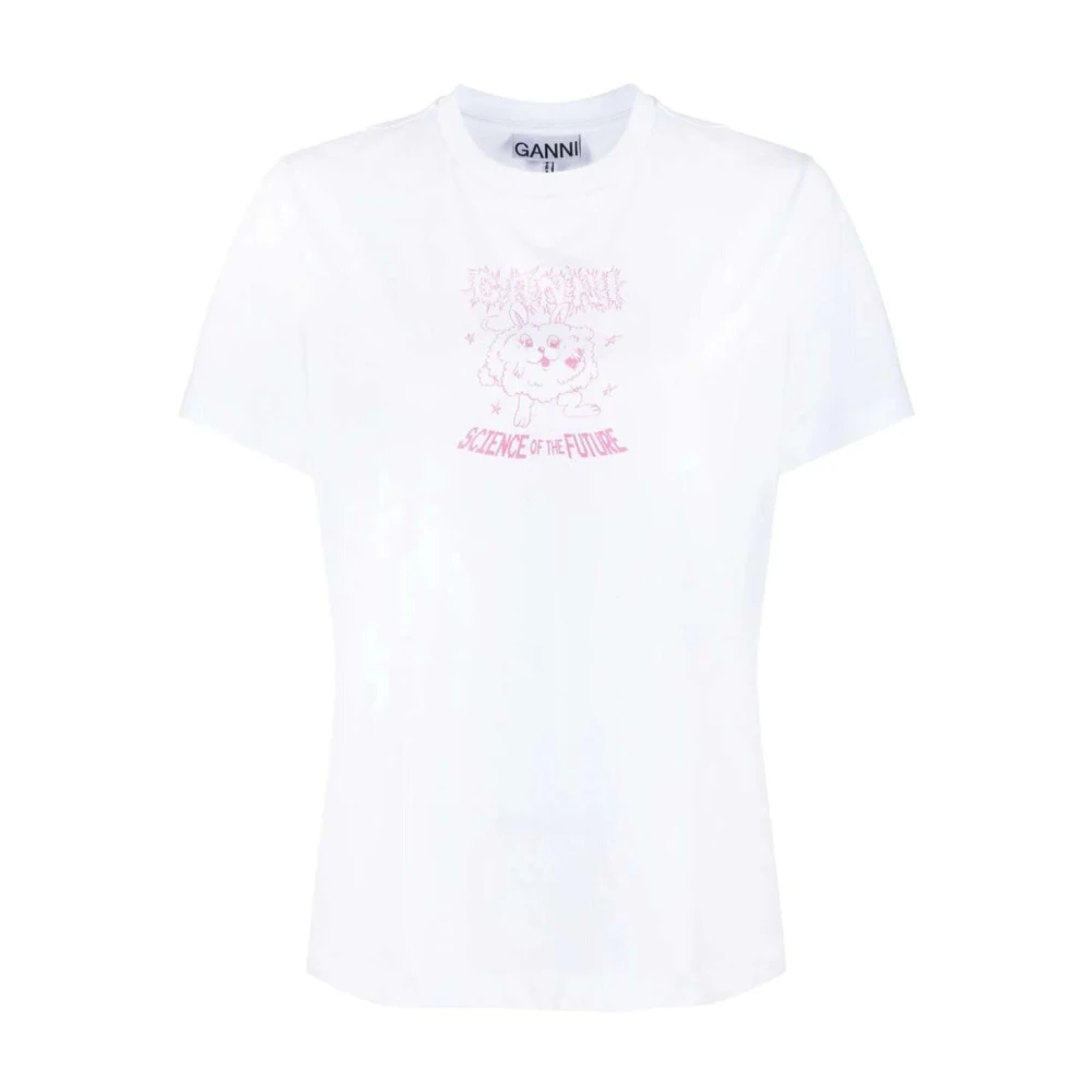 Ganni Relaxed Bunny Biologisch Katoenen T-Shirt White Dames
