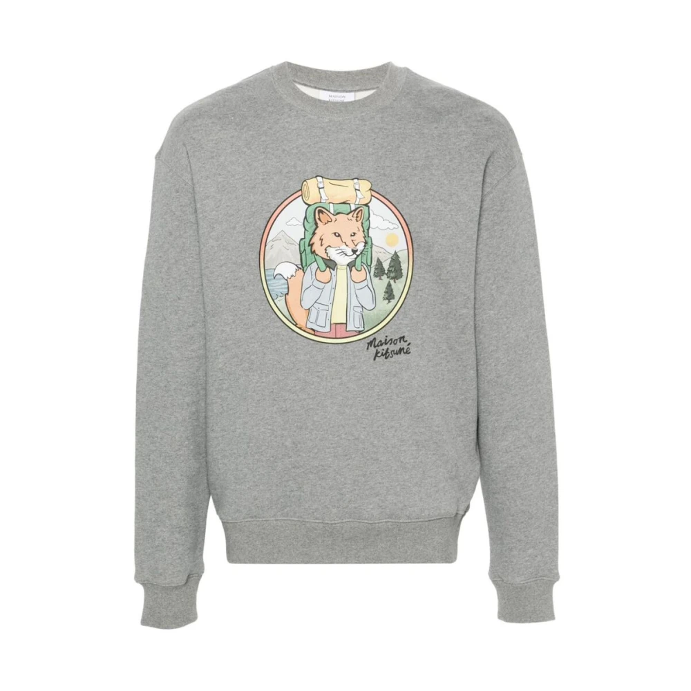 Maison Kitsuné Vos Print Ronde Hals Sweatshirt Gray Heren