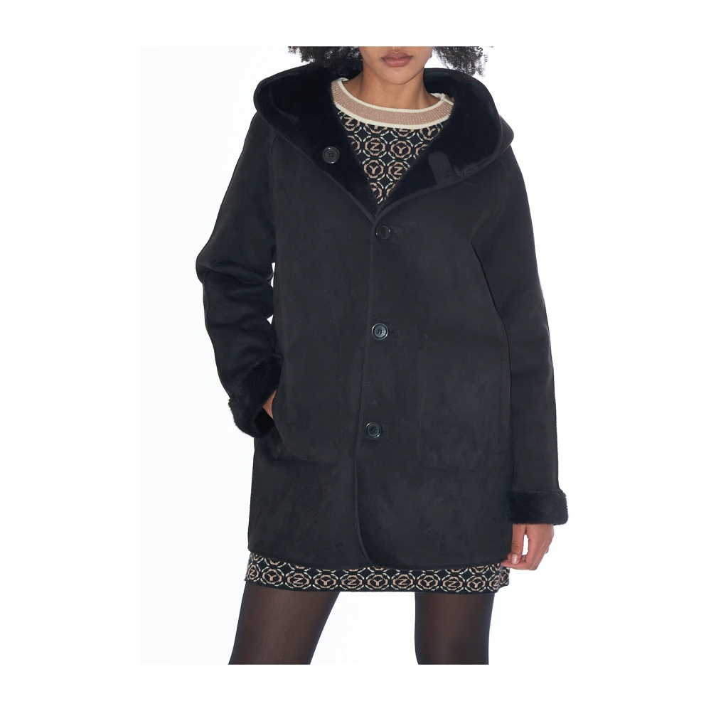 YES ZEE Zwarte jas met elegante capuchonknoopsluiting Black Dames