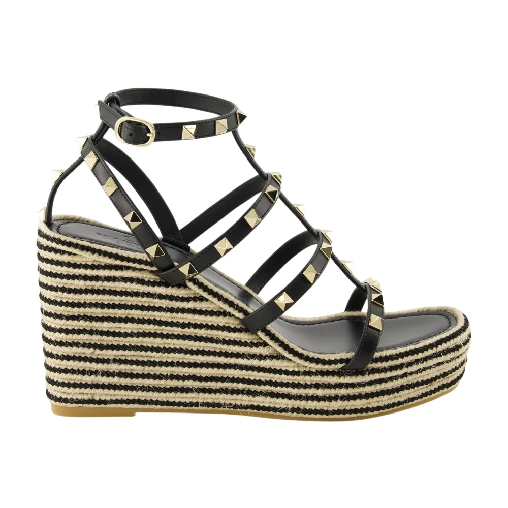 Valentino Garavani Women's Black Rockstud Wedge Sandal - Wedges - 7 Uk - Shoes