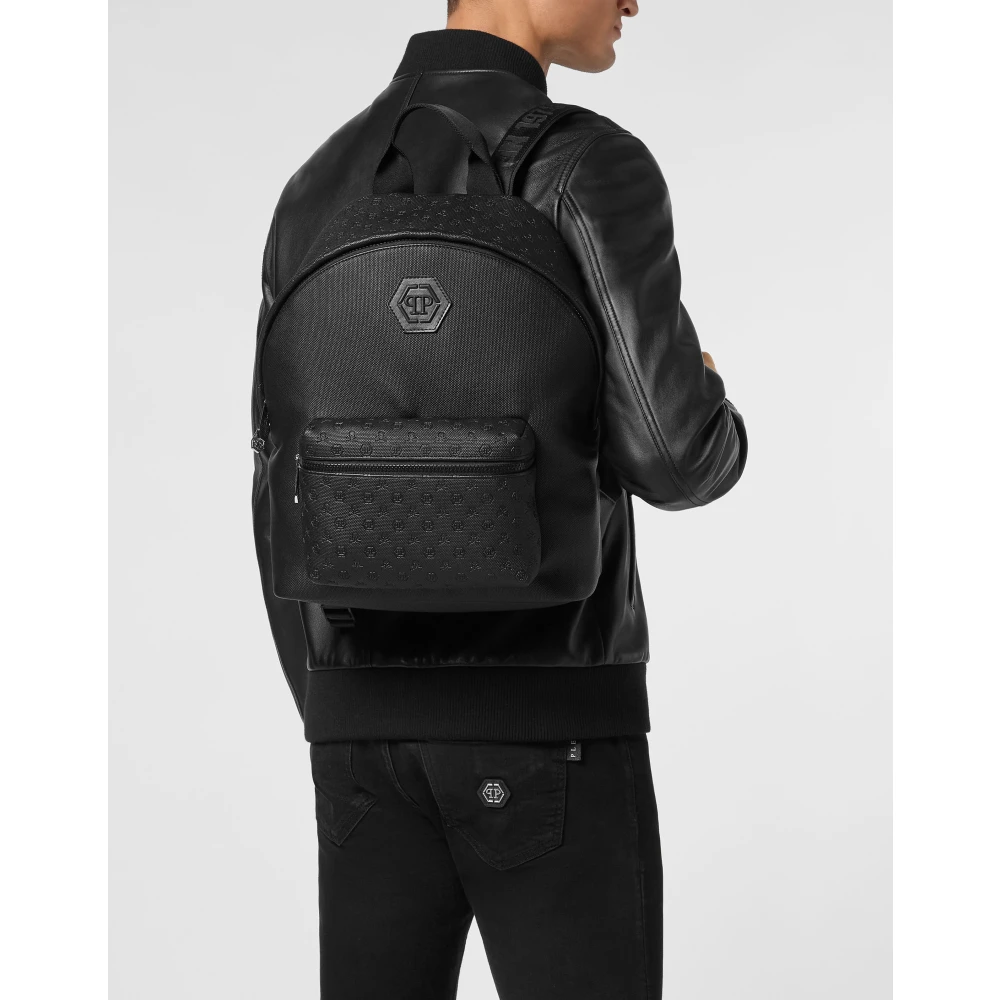 Philipp Plein Iconische Zwarte Nylon Canvas Rugzak Black Heren