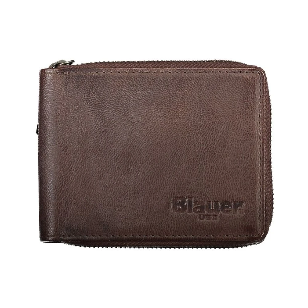 Blauer Bruin Leren Ronde Portemonnee met Kaartsleuven Brown Heren