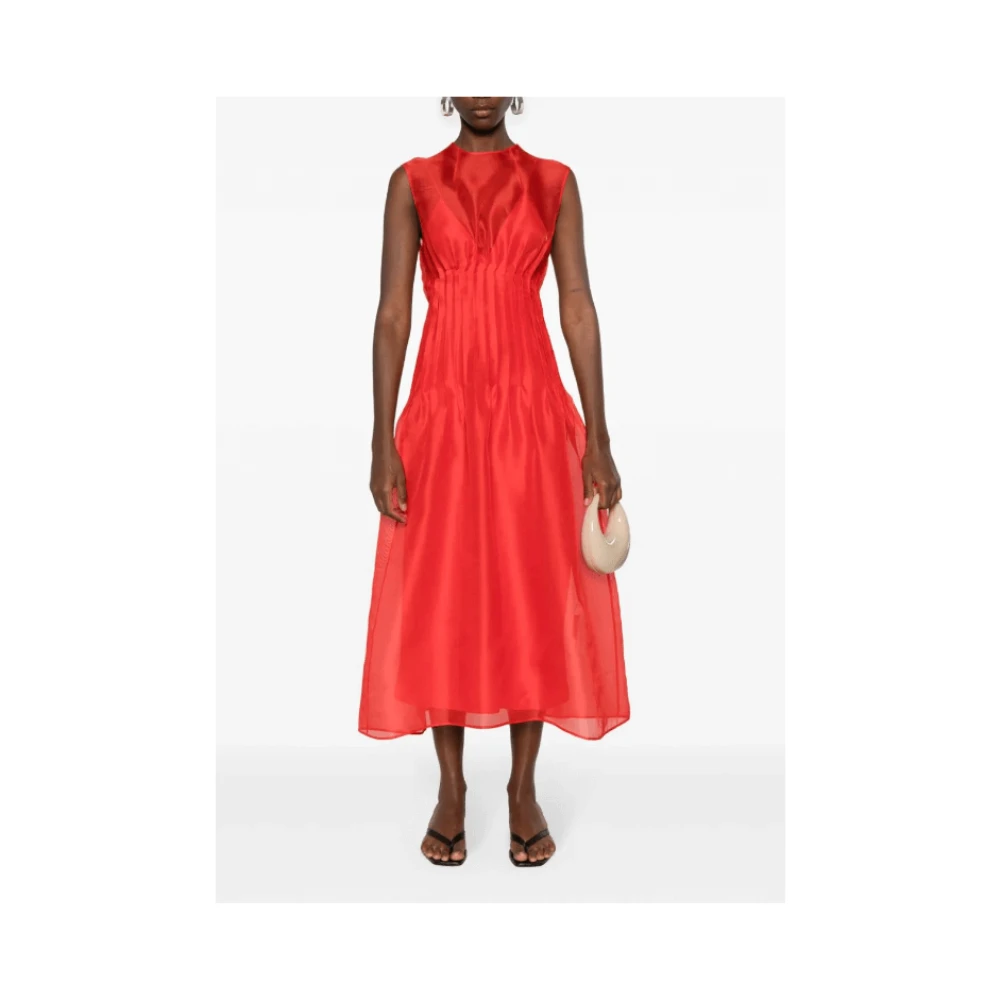 Khaite Rode zijden midi-jurk met plooien Red Dames