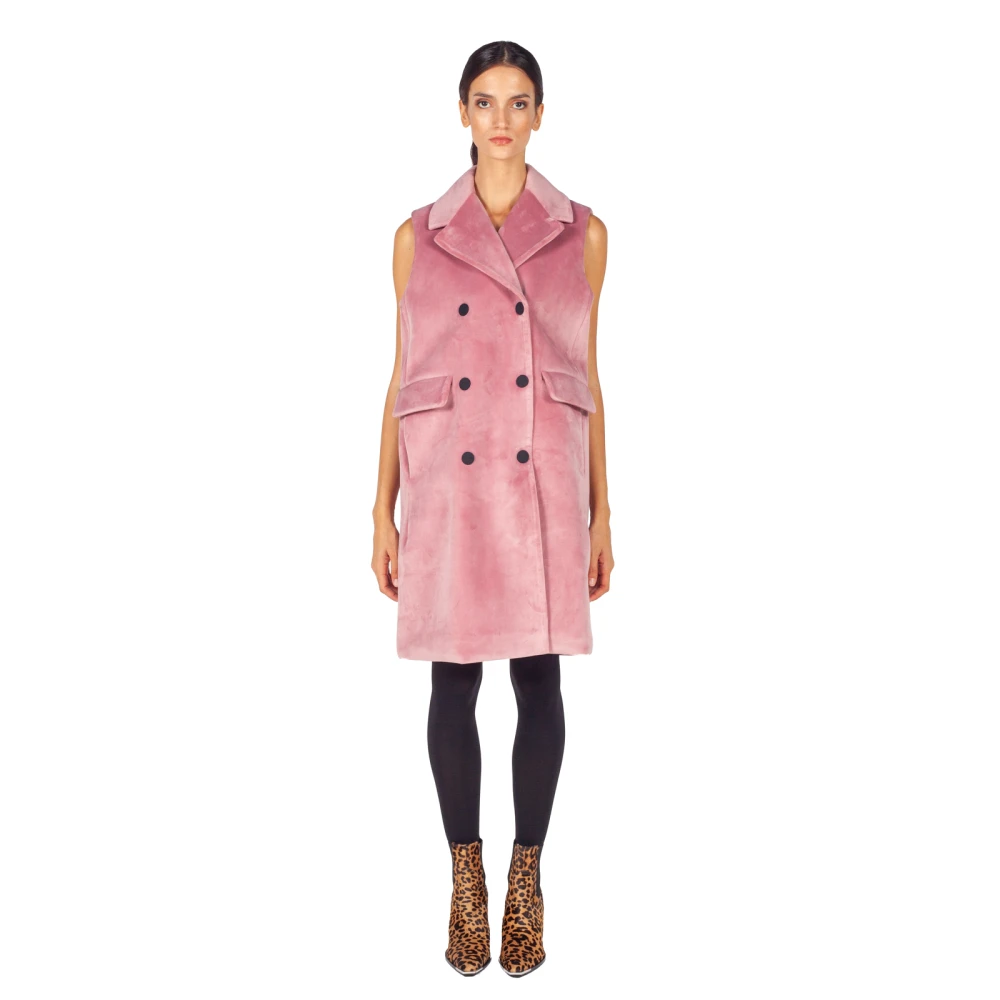 RRD Velvet Neo Mouwloze Double-Breasted Lange Jas Pink Dames