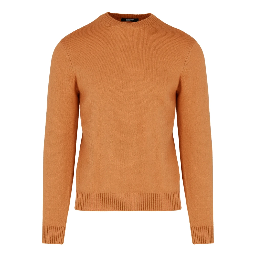 Bomboogie Men's Orange Round-Neck Knitwear, S, Merino Wool Crew Neck Jumper