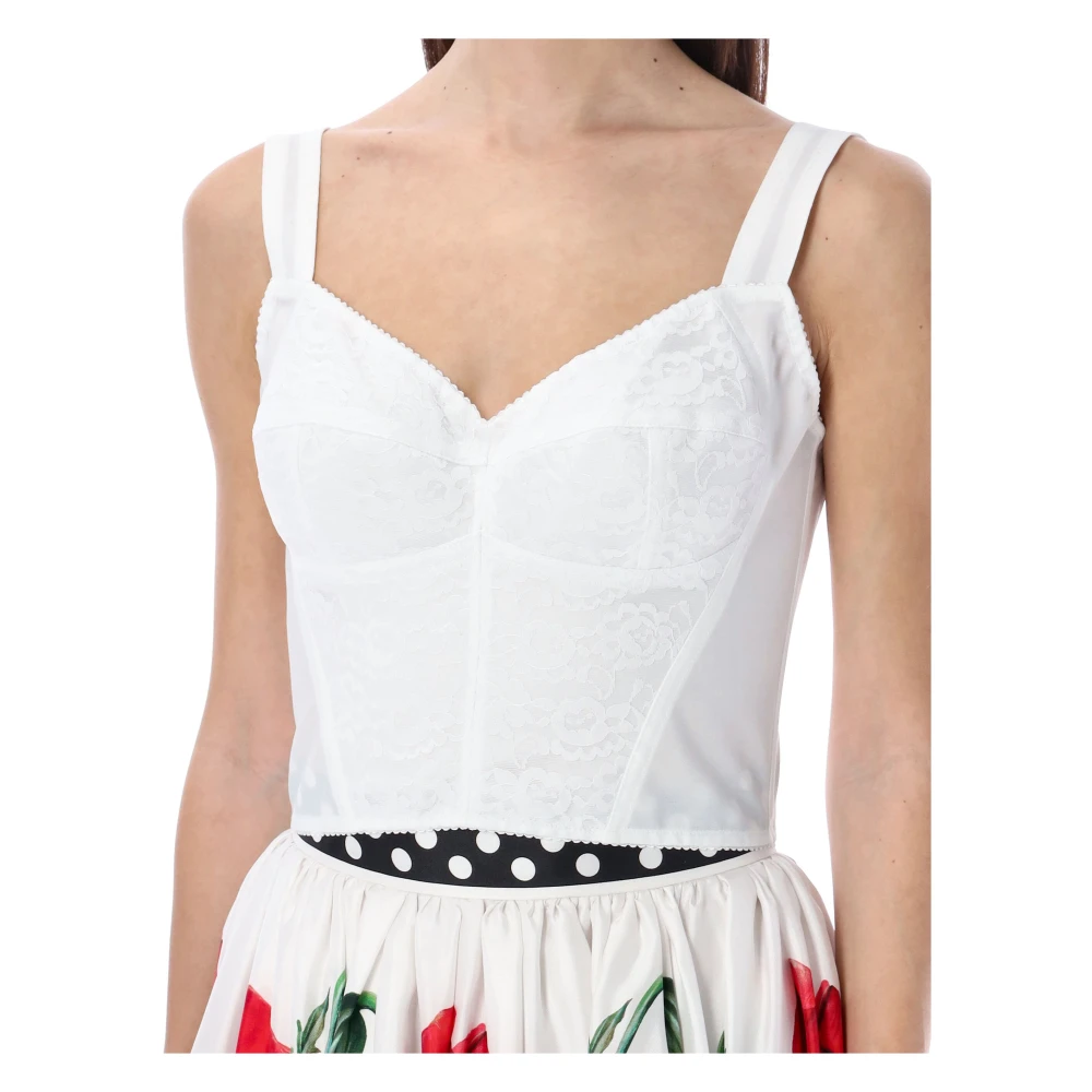 Dolce & Gabbana Kant en jacquard vormgevende korset bustier White Dames