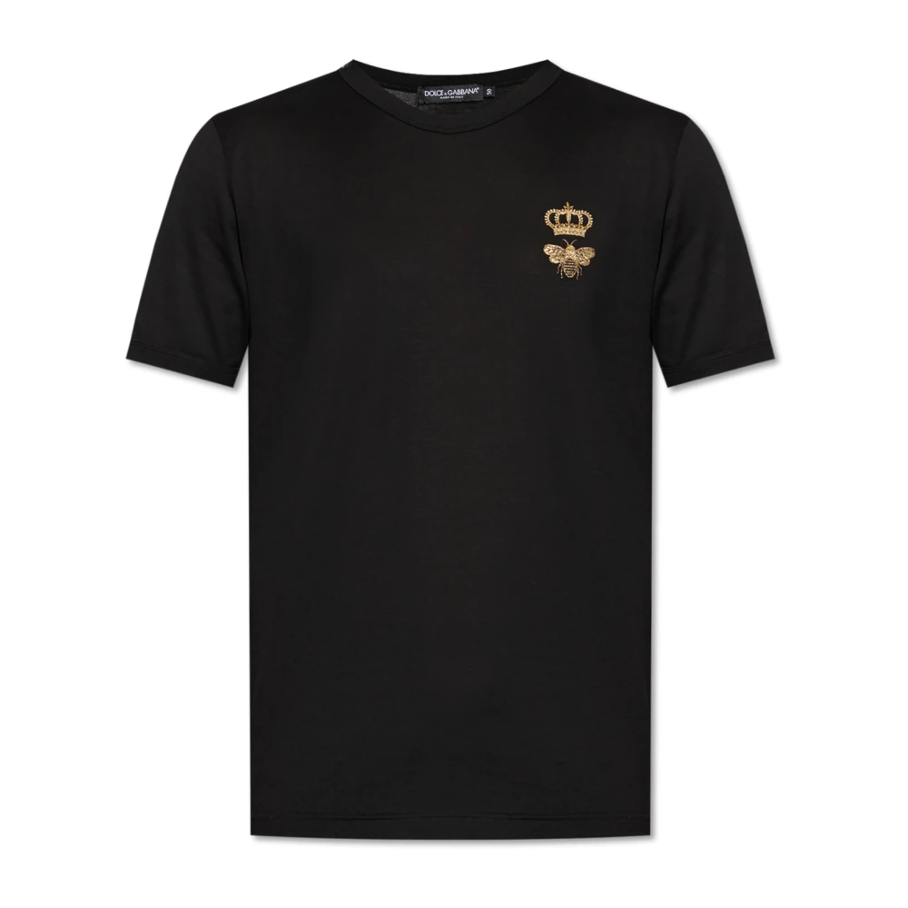 Dolce & Gabbana Mannelijk Zwart Tops Heren, S, Katoen, T-Shirt Met Een Logo Geborduurd Met Lurex Draad