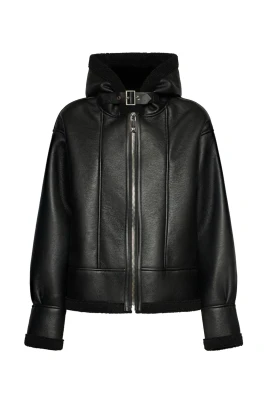 Hooded Faux Leather Jacket
