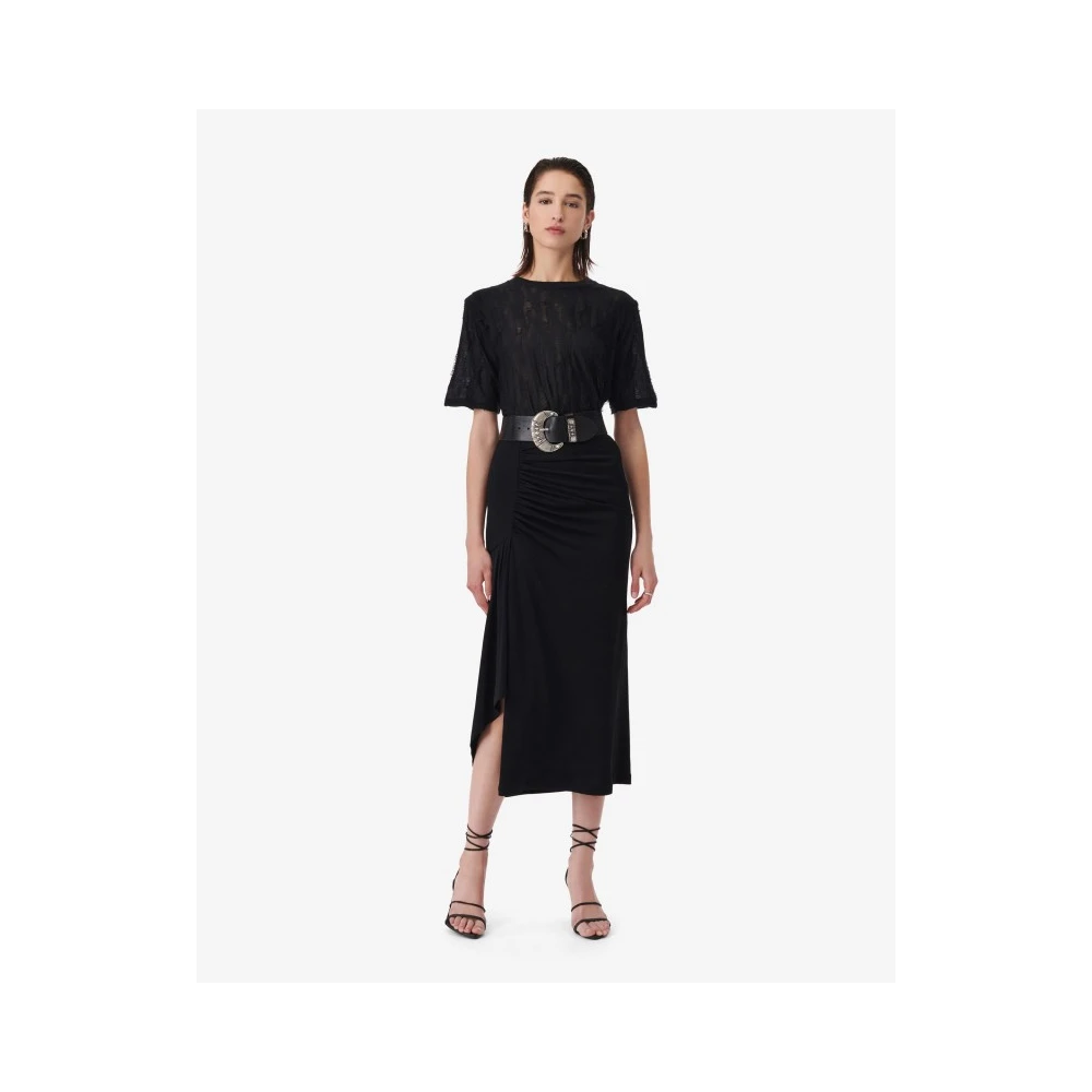 IRO Zwarte Jersey Midi Rok Gedrapeerde Taille Black Dames