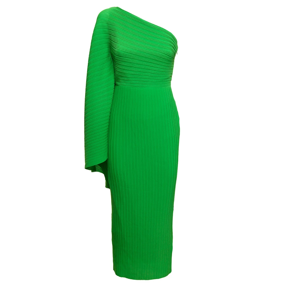Solace London Groene Geplooide One-Shoulder Midi Jurk Green Dames