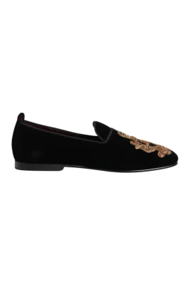Loafers med sammet och guldkrona
