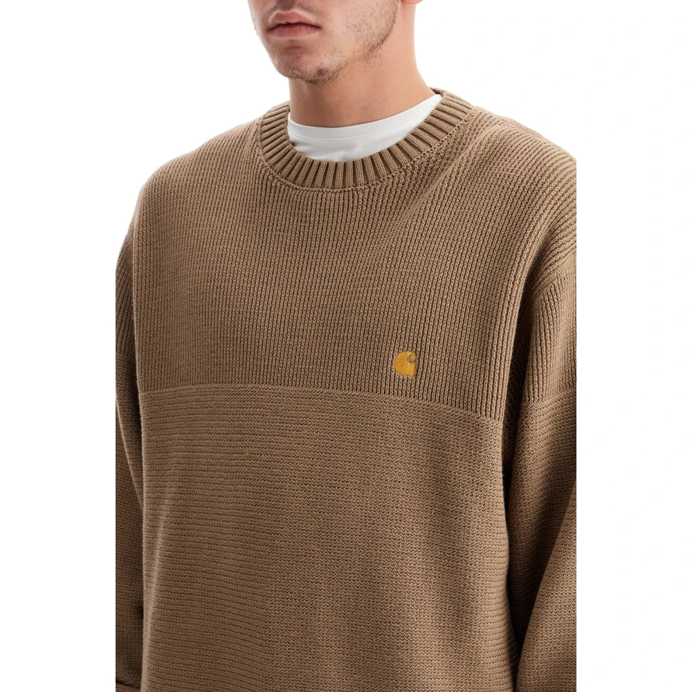 Carhartt WIP Gestructureerde Katoenen Gebreide Trui met Logo Beige Heren