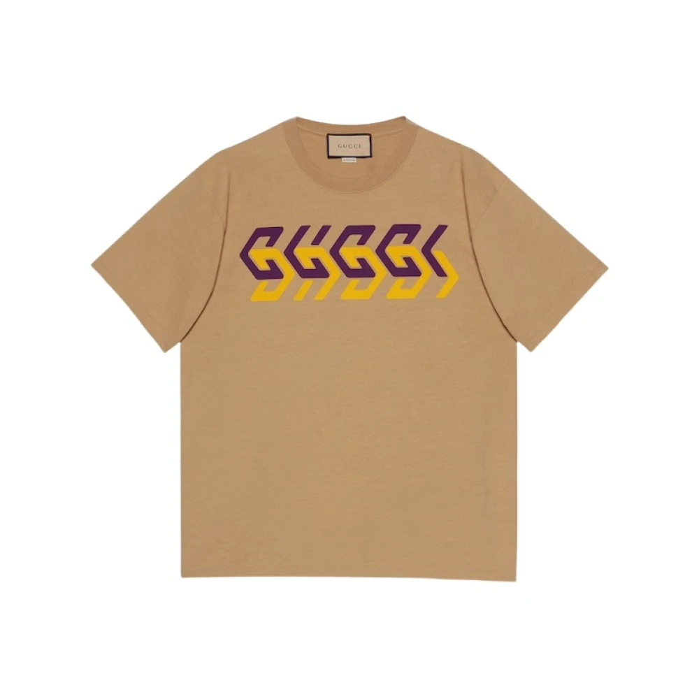 Gucci Bedrukt Katoenen Jersey T-shirt Beige Heren