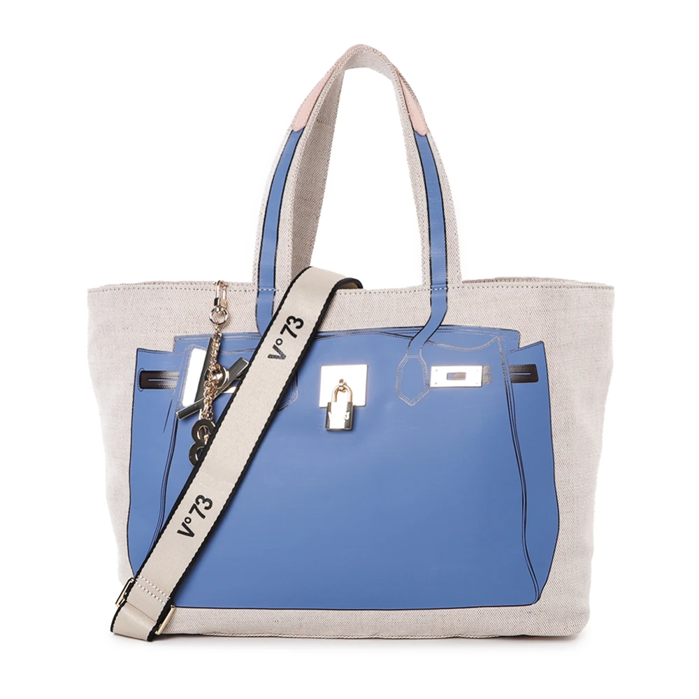 V73 Katoenen Shopper Tas met Afneembare Band Blue Dames