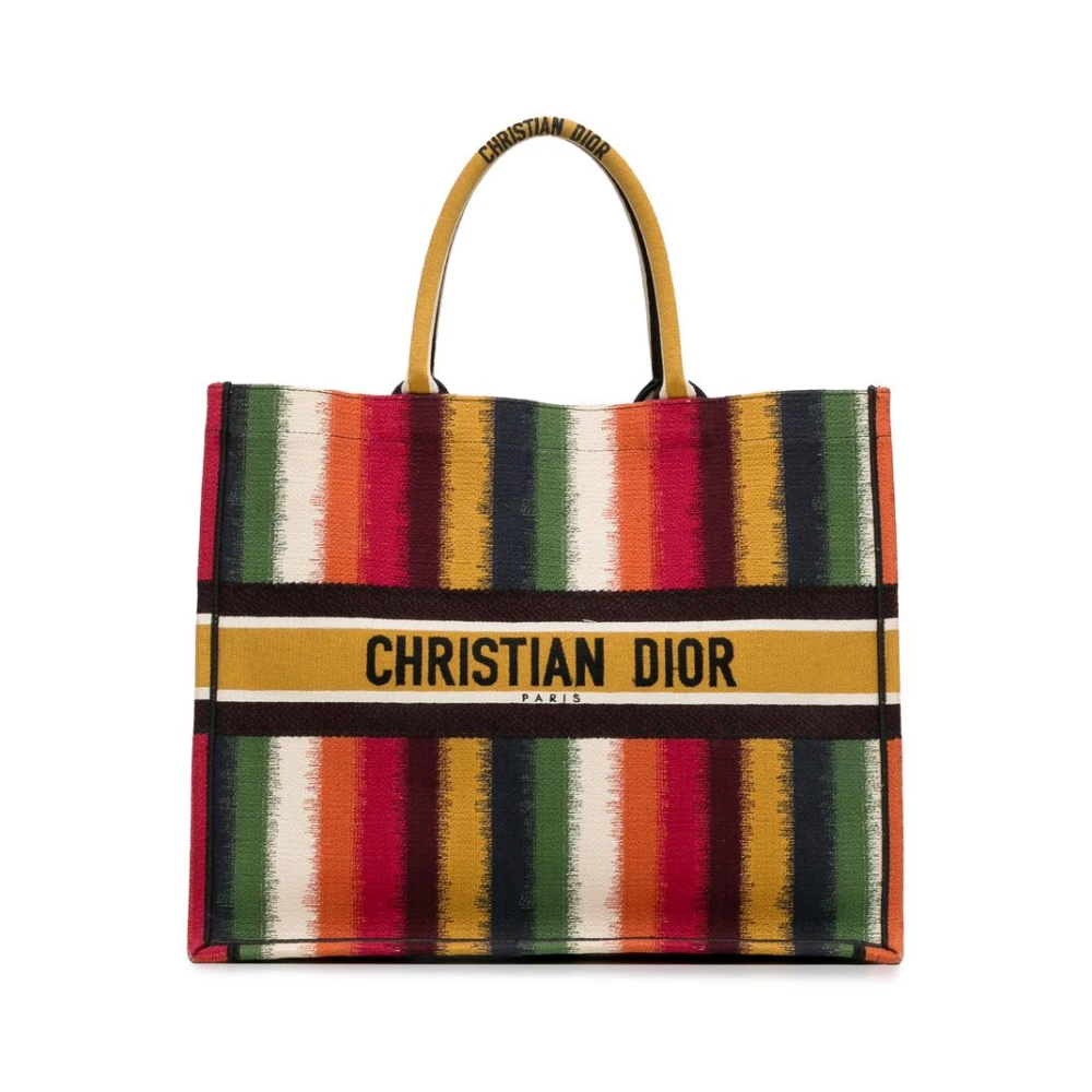 Dior Vintage Damen Multicolor Gebrauchte Gestreifte Canvas-Tote-Tasche Mit Doppelten Obergriffen Und Innenfach