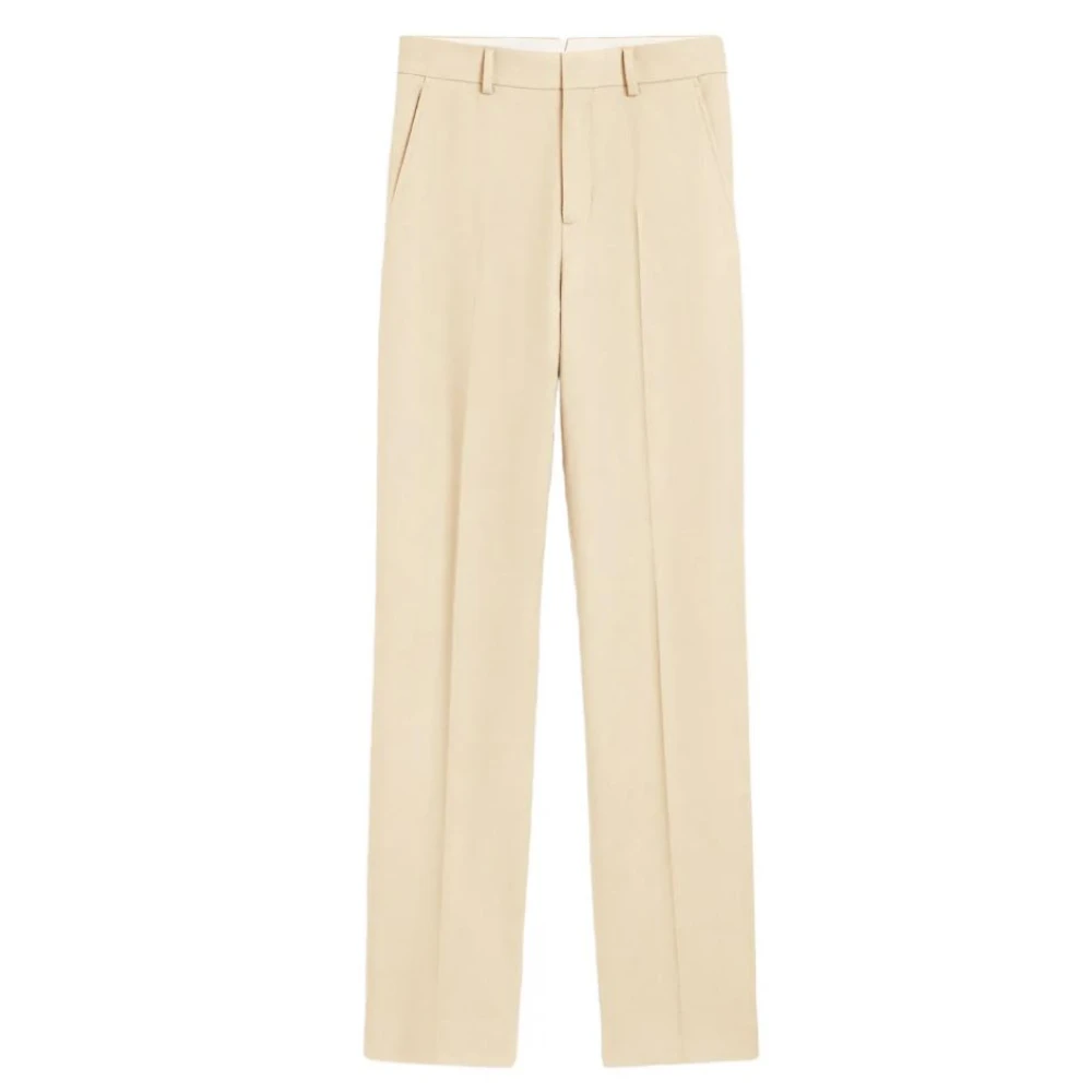 Ami Paris Women's Beige Wool Flannel Wide Leg Trousers