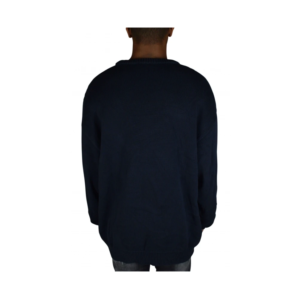 Balenciaga Navy Blue Logo Print Sweater Blue Heren