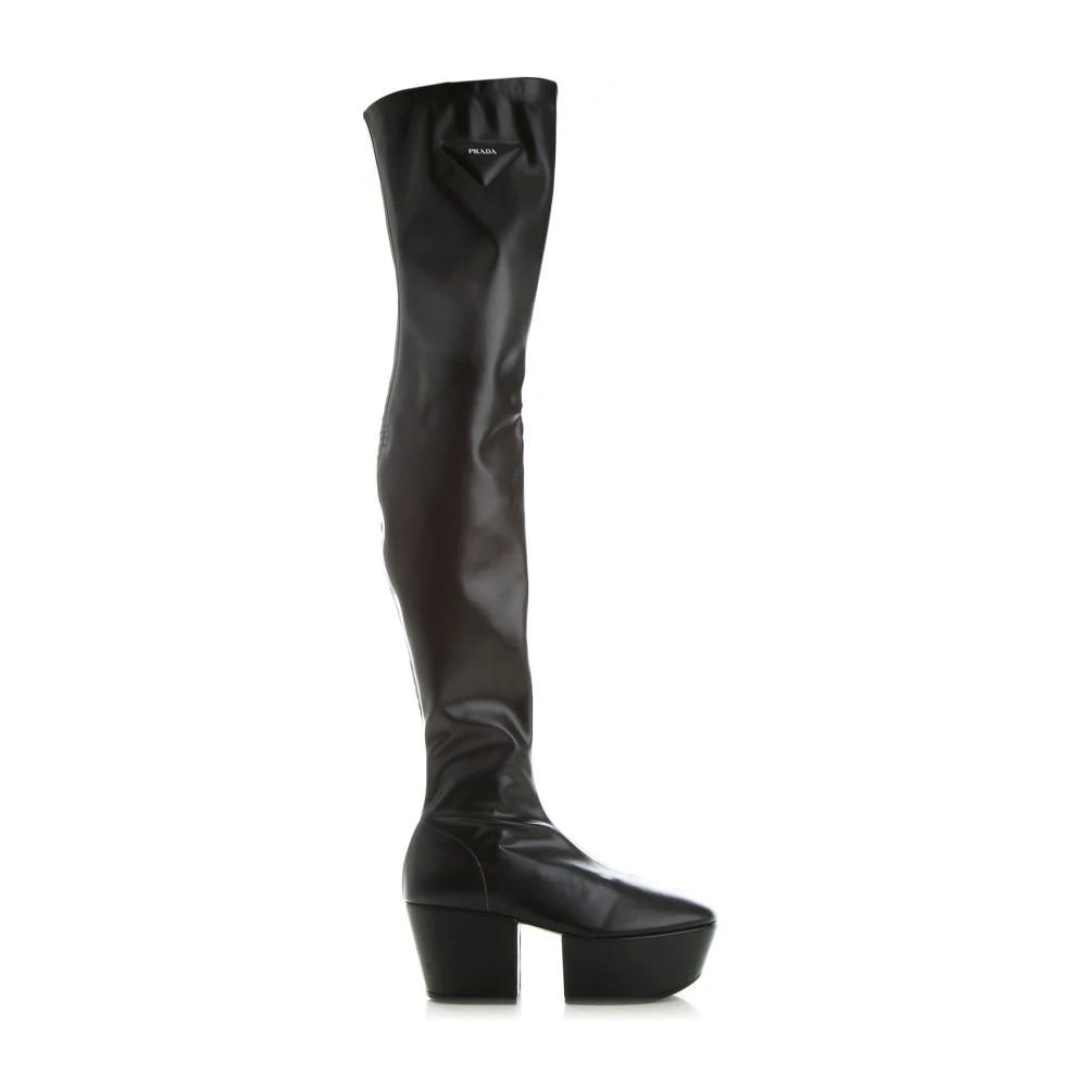 Prada Mujer Negro - Botas De Plataforma De Cuero- Shoes - 36 Eu- Botas De Plataforma De Cuero
