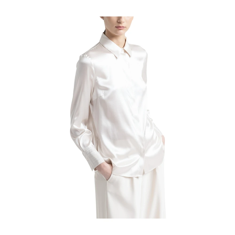 PESERICO Zijden shirt met Punto Luce afwerking Beige Dames