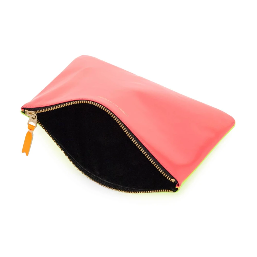 Comme des Garçons Fluorescerende Leren Pouch met Gouden Rits Pink Dames