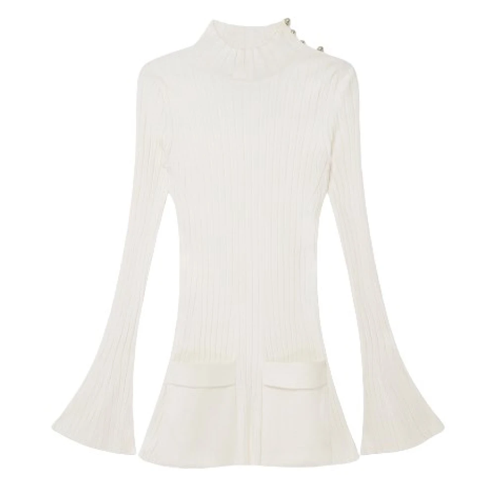 Stella Mccartney Witte Geribbelde Minijurk met Wijdvallende Mouwen White Dames